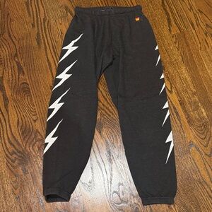 Aviator Nation Charcoal Sweatpants with White Lightening Bolt